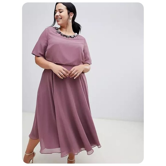 ASOS Curve Dresses & Skirts - Asos Curve Midi Dress w/ 3D Embellished Neckline sz US 24